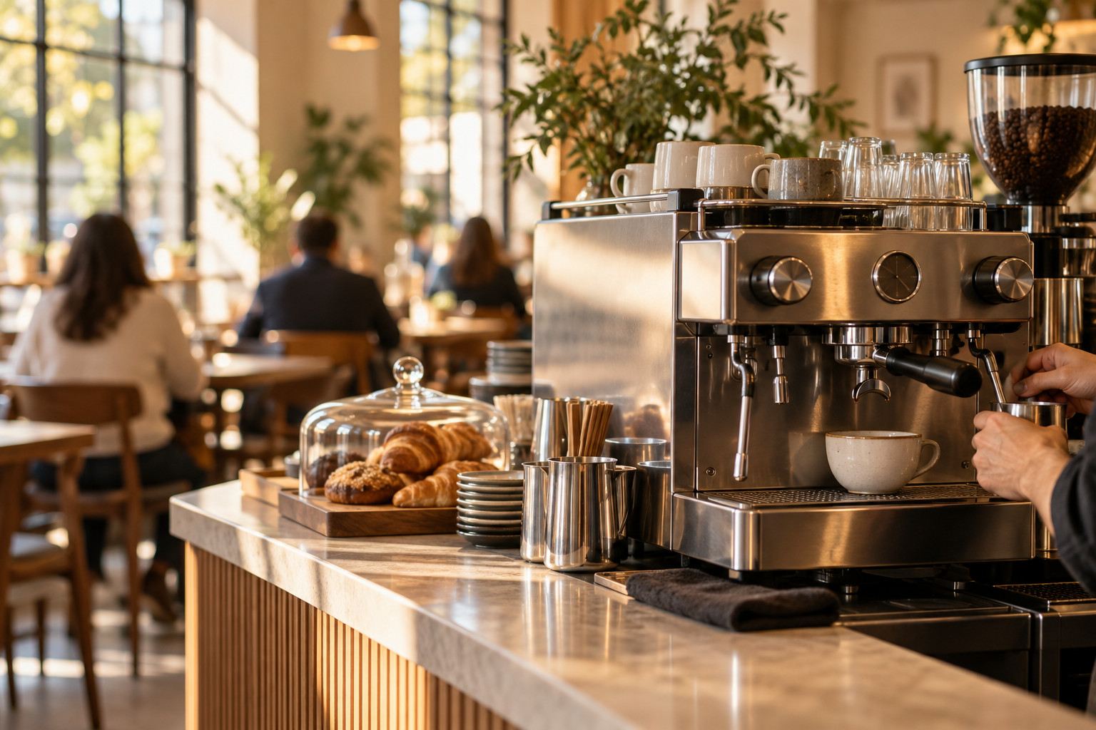 Café mit Siebträgermaschine auf der Theke
